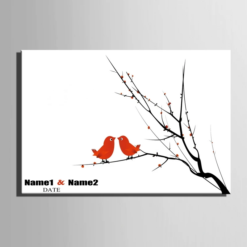 DIY отпечаток пальца ветка Подпись холст живопись Красные Птицы в любви свадебный