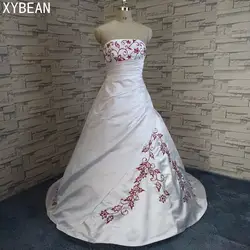 2019 Бесплатная доставка бисерная вышивка линия без бретелек со шлейфом Свадебные платья