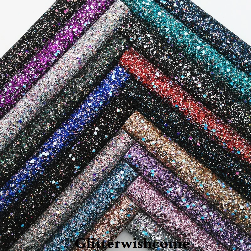 

Glitterwishcome 21X29CM A4 Size Synthetic Leather, Chunky Glitter Leather PU Leather fabric Vinyl for Bows, GM069A