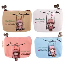 Милый холщовый Кошелек для монет для девочек, небольшой кошелек на молнии, кошелек для карт, чехол для ключей на молнии, зажим для денег