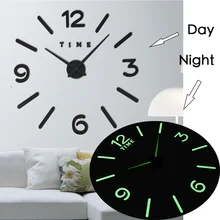 Светящиеся Настенные часы большие люминесцентные часы Horloge 3D DIY акриловые зеркальные наклейки кварцевые Duvar Saat Klock современный mute reloj