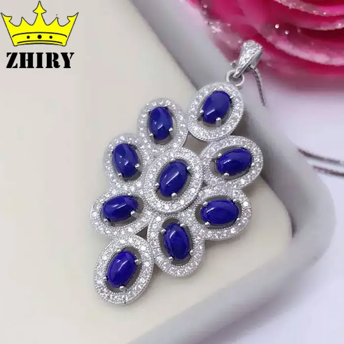 Natural Blue Lapis Gem necklace Pendnat Genuine 925 Sterling Silver Women Jewelry