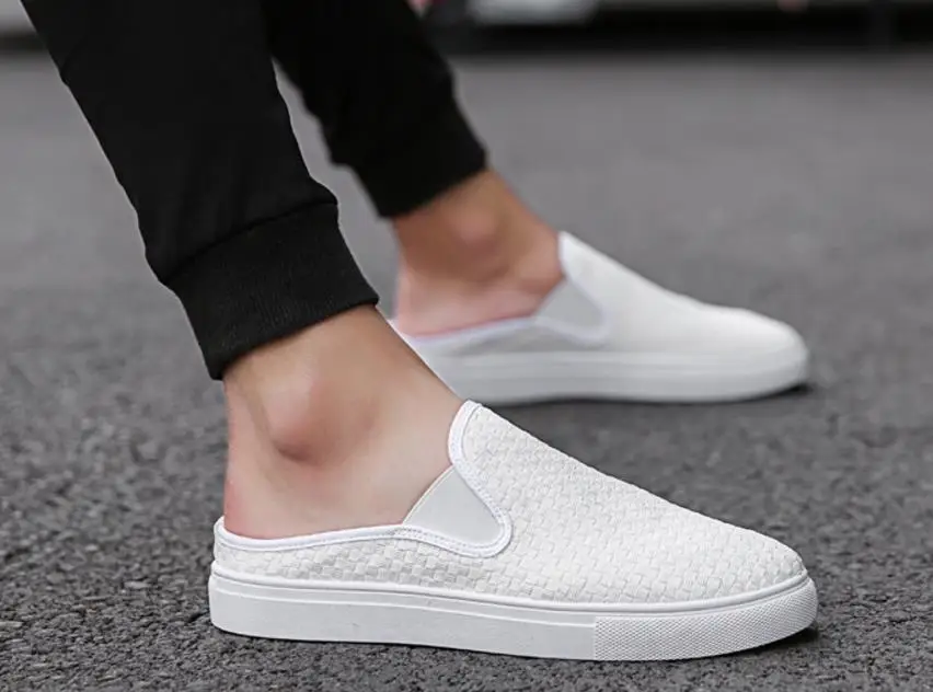 

men's autumn new half-slipper shoes men footwear without heel lazy man casual sandals slip-on Breathable weave loafer shoes