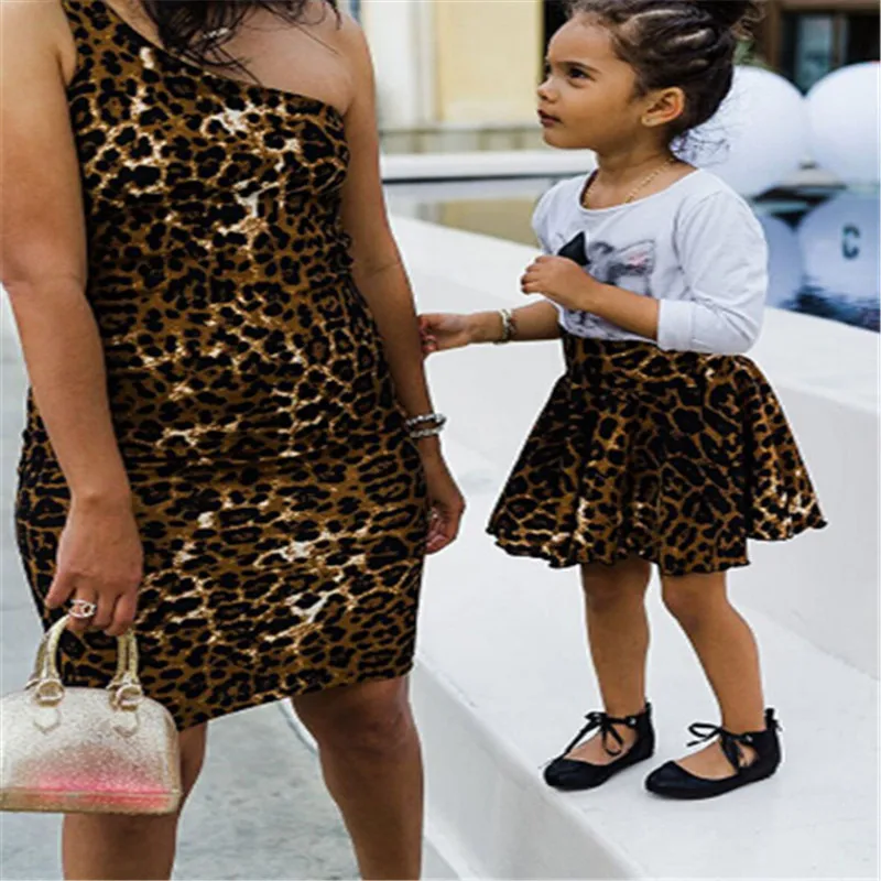 

Fashion Mother Daughter Womens Girls Leopard Bodycon Summer Sleeveless Sexy Outfit Casual Party Mini Dress
