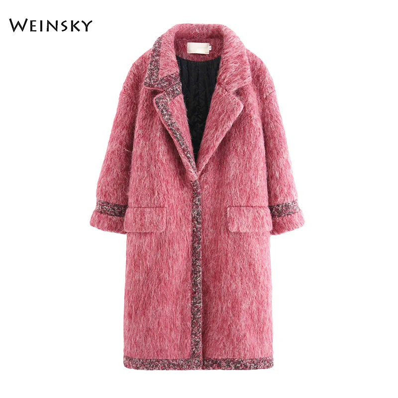 Weinsky Vintage Style Women Coats autumn Winter Long Wool Coat 2018 Fashion Overcoat Ladies Loose Red Coat