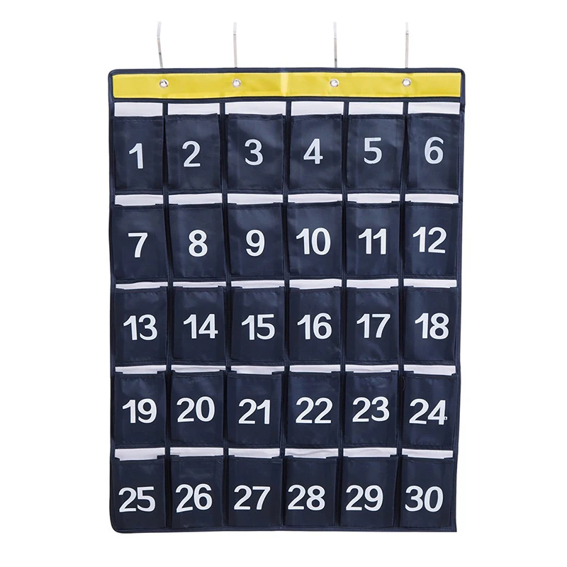 

30 Pockets Classroom Pocket Chart for Storage Cell Phones with 4 Hooks