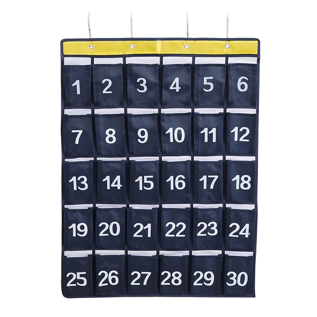 30 Pockets Classroom Pocket Chart for Storage Cell Phones with 4 Hooks
