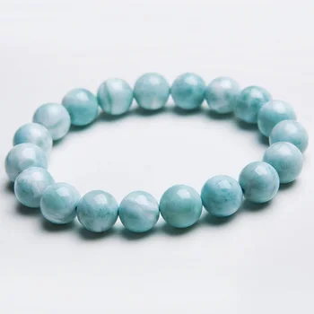 

100% Natural Blue Larimar Bracelet Gemstone 10mm Healing Beads From Dominica Stretch Water Pattern AAAAAA
