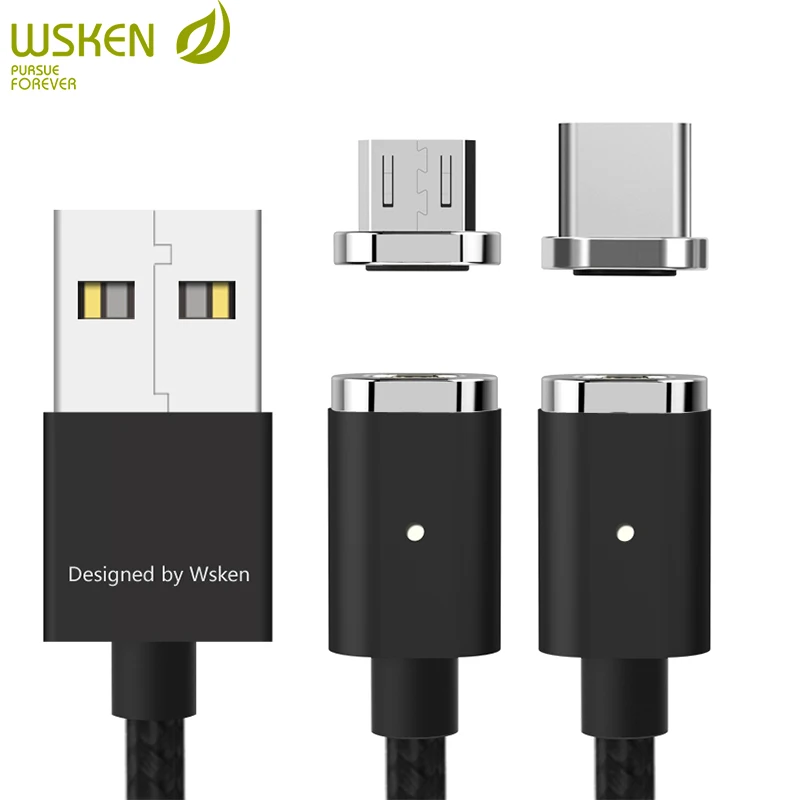 Магнитный зарядный кабель WSKEN Mini2 USB для быстрой зарядки Micro Type C Samsung Galaxy S9 S8 Note8 S7 S6 1