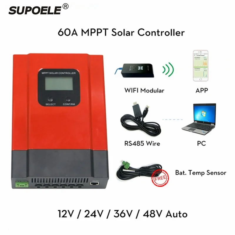 Новейшее поколение MPPT Контроллер заряда 50A 60A Макс 150В PV вход 12В 24В 48В