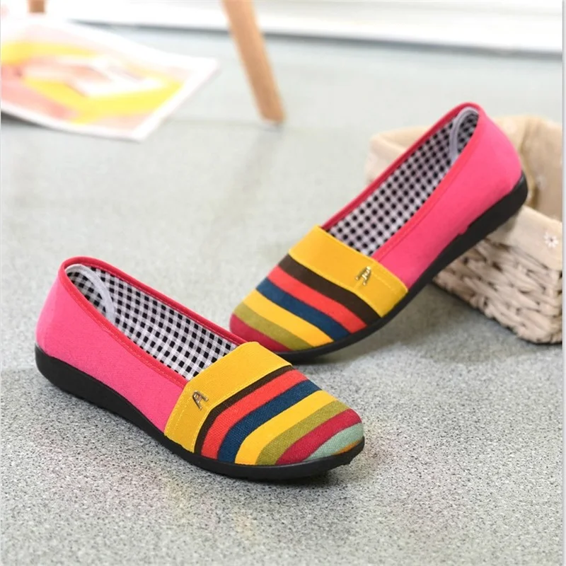 Automne Chaussures glissement Femmes jaune Rayé Gris D'été Peu Profonde Non À Nouvelles Larges Plates Jambes orange Toile De Seule Paresseux q1xwwR8IfC