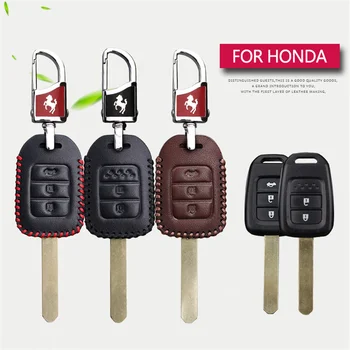 

2017 New Real Leather Car Smart Key Cover Case For Honda Fit Hrv Accord 2003-2007 Freed Pilot Civic 2006-2011 Key Chain Case