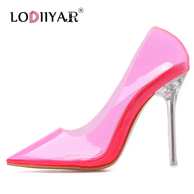clear neon pink heels