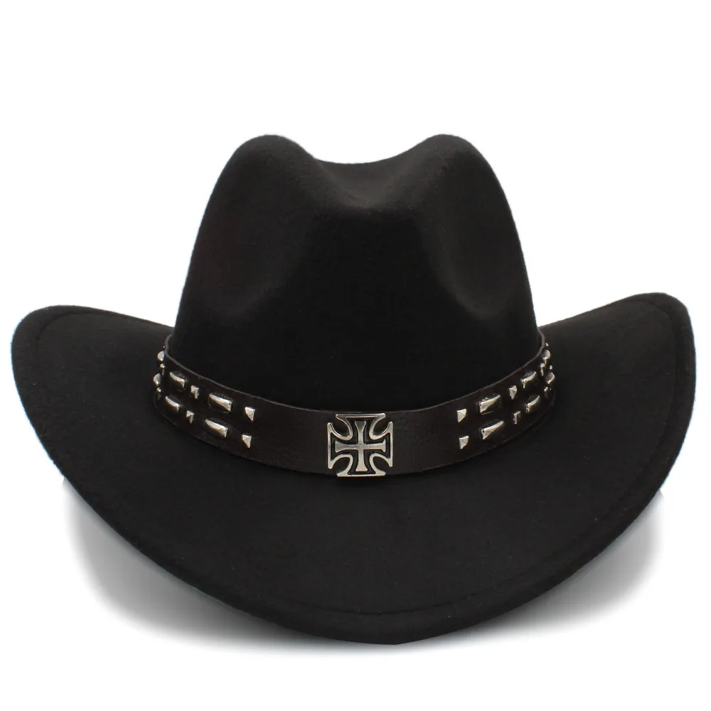 Pria Wol Western Koboi Topi dengan Roll 