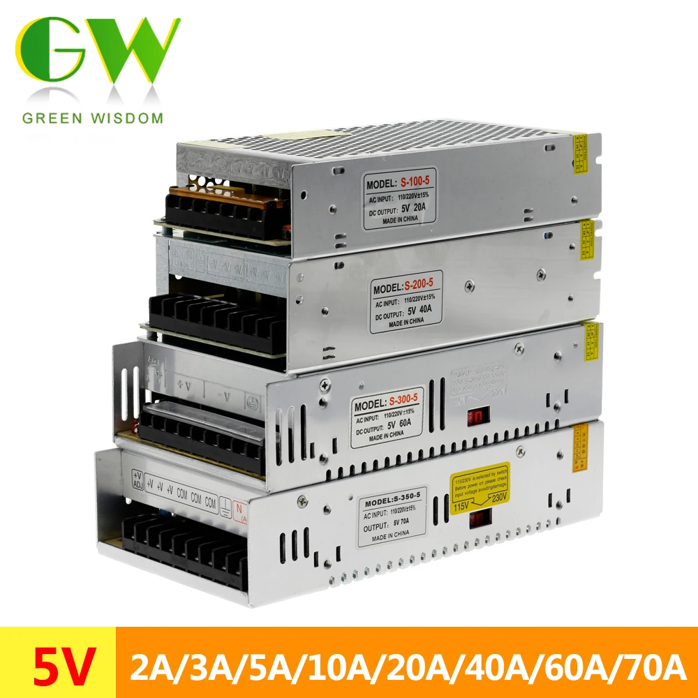 Светодиодный трансформаторы AC110V-220V для DC5V 2A 3A 5A 10A 20A 30A 40A 60A 70A переключатель Питание Драйвер адаптер для Светодиодные ленты