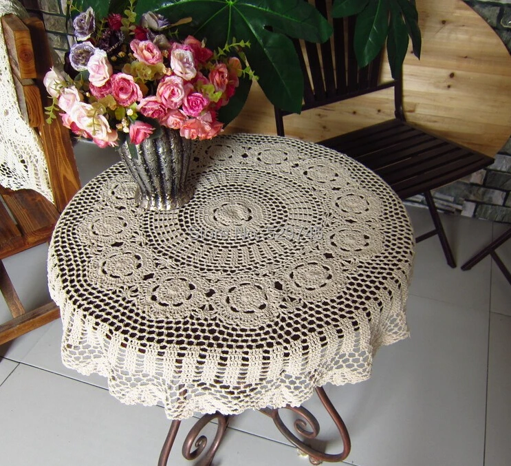 Ручная работа хлопок крючком цветы ретро круглые скатерти Doilies круглые белые и бежевые