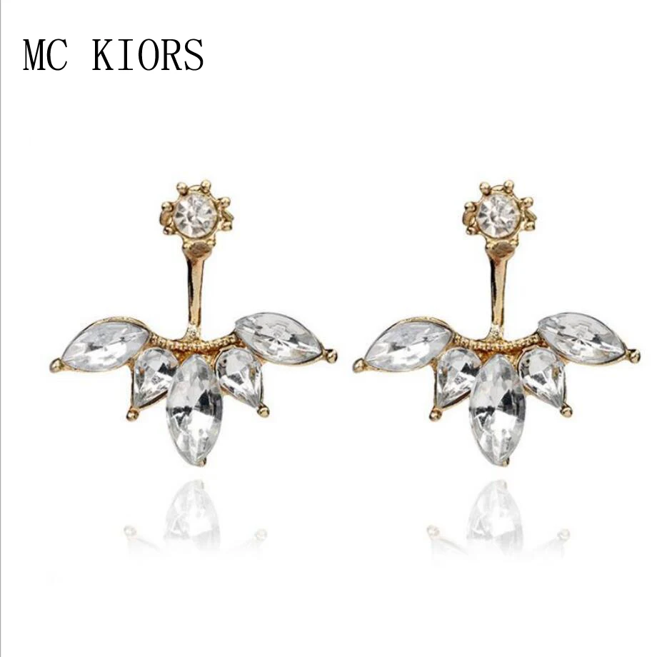 

3 Colors Fashion Bohemia Rhinestones Alloy Flower Stud Geometric Earring For Women Front And Rear Buckle Shiny Feminine Jewelry