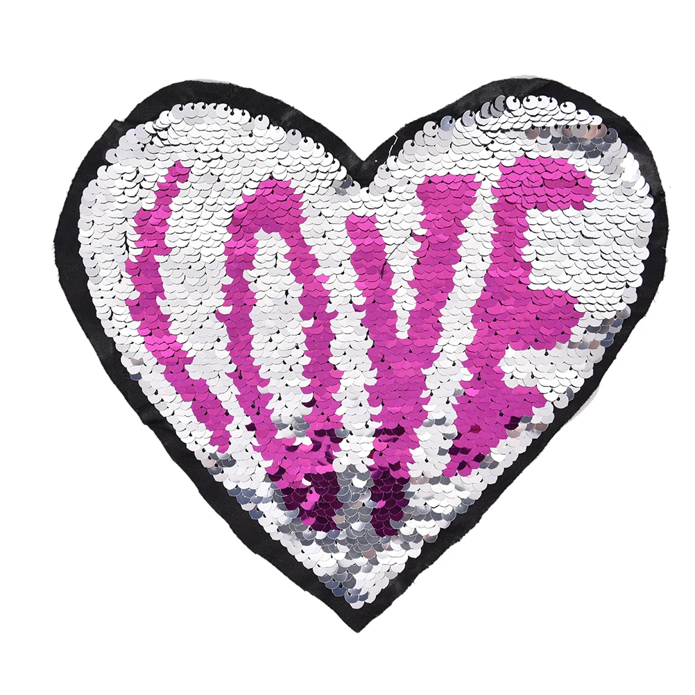 2018 New Love Hearted Reversible Sequined Sew On Patches for clothes DIY Coat Embroidered Paillette emoji Patch Applique