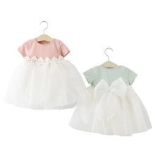 Милое кружевное платье с бантом для маленьких девочек от 9 месяцев до 3 лет, трикотажное платье из тюля для маленьких девочек г., летние вечерние платья для детей