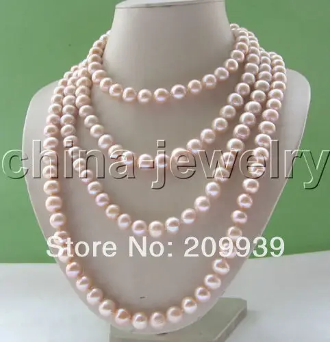 

huij 003442 Beautiful 80" 10-11mm light purple round freshwater pearl necklace