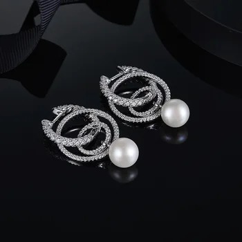 

[MeiBaPJ]Genuine 925 Sterling Silver Stud Earrings for Women Fashion & Classic Style Brand Fine Pearl Jewelry