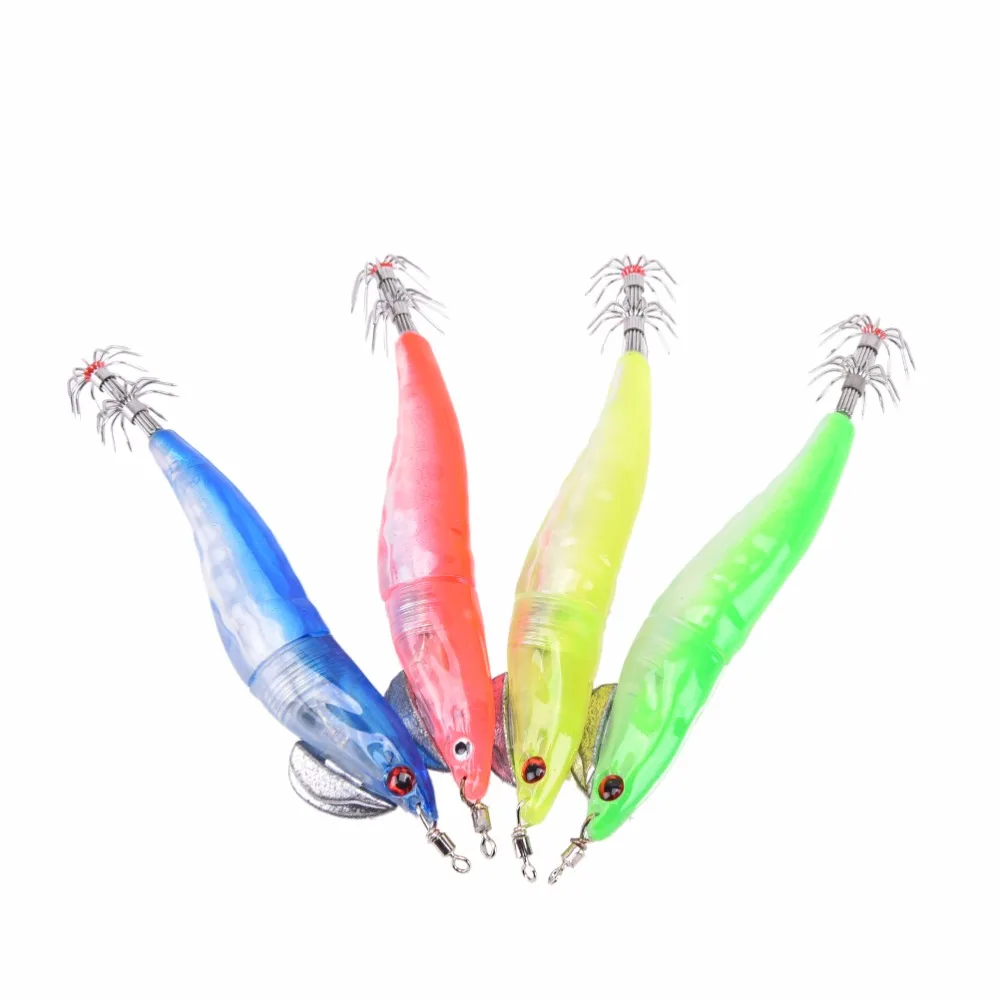 13cm LED Electronic Luminous Squid Jig Night Fishing Wood Shrimp Lure