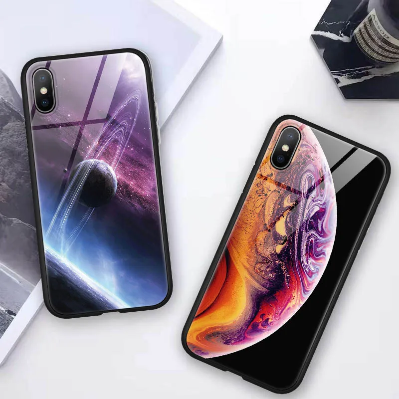 Чехол из закаленного стекла Star Space для iphone 7 8 6 6S Plus XR X XS Max чехол Meizu 16X 16 Samsung Galaxy S8 S9