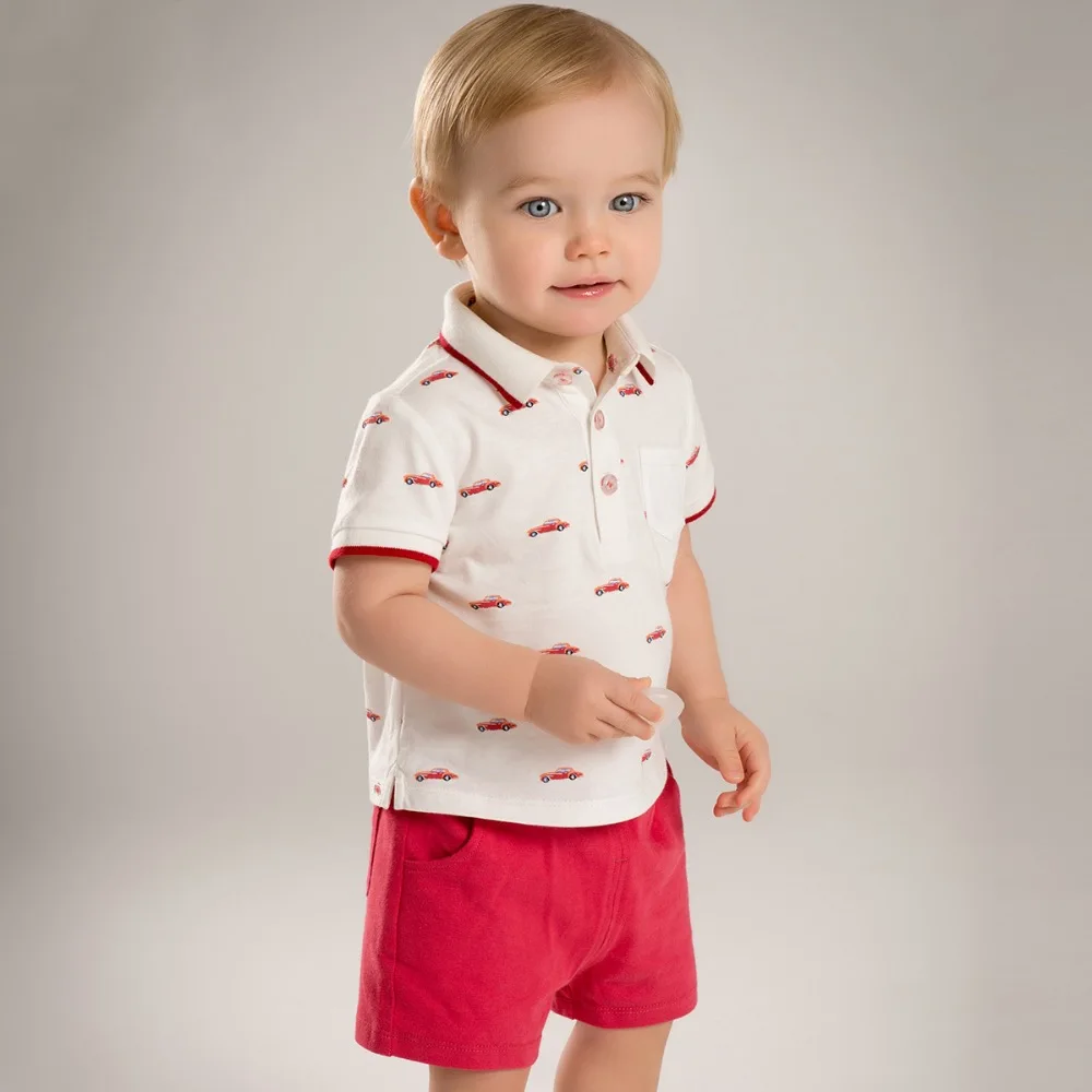Brand 2017children kids boys' summer sets Car Print short sleeve polo