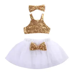 Комплекты из 3 предметов для маленьких девочек крона для балетной пачки платье для маленьких девочек; наряд для вечеринки с блестками