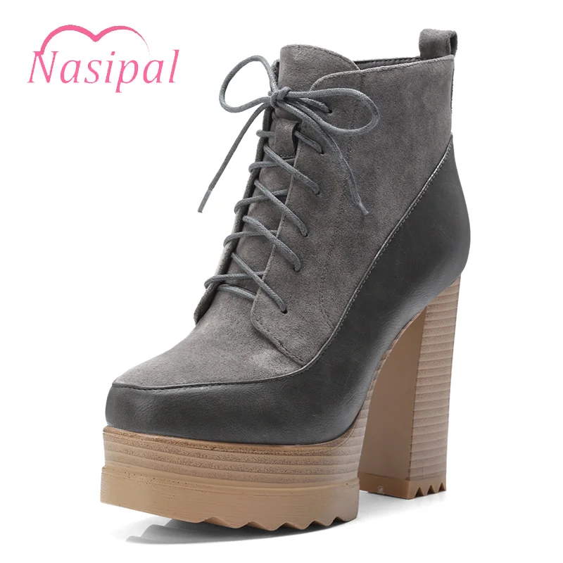 

Nasipal Women's Fashion Side Zipper Ankle Boots Platform Thick High Heel Ladies Boots Winter Woman Shoes Black Plus Size 2018