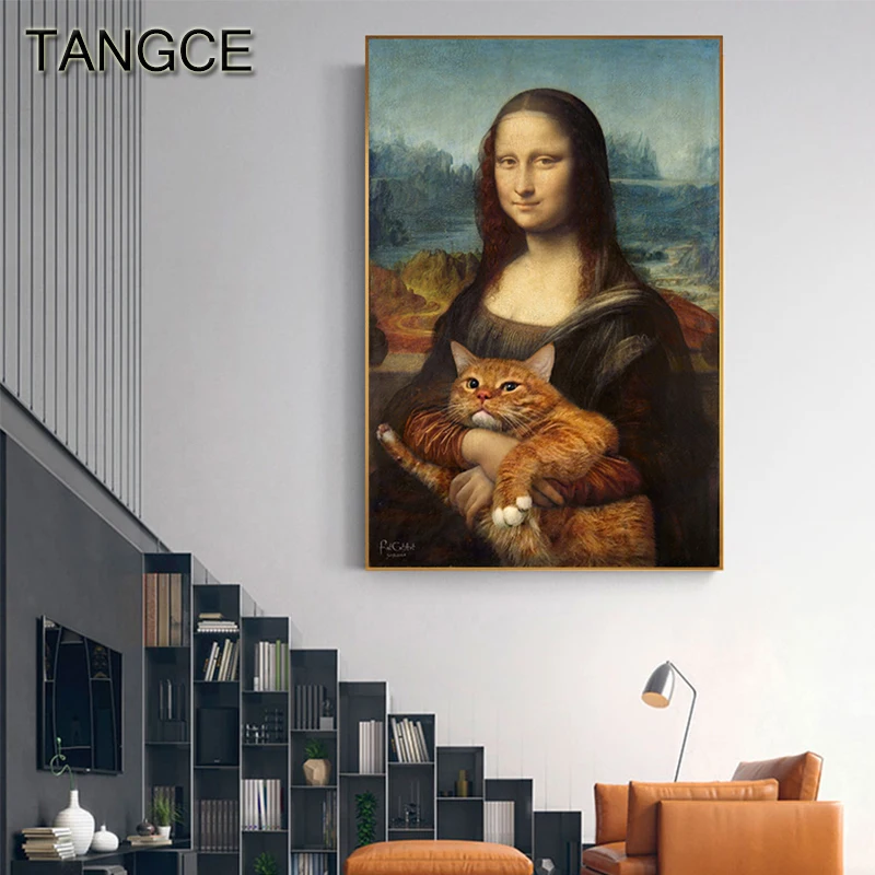 

Abstract Prank Napoleon Mona Lisa Hug Cat Nodic Poster and Print Modern Picture on The Wall Big Poster for Living Room Tableaux