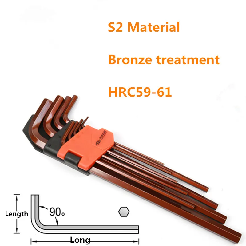 HUAFENG большая стрела 9 шт. набор Экстра длинных шестигранных ключей высокое качество S2 материал 1,5 мм-10 мм набор ручных инструментов