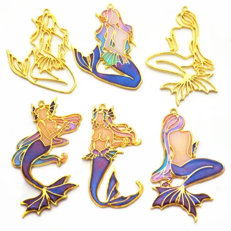 

4Pcs Beauty Mermaid Blank Frames Pendant Open Bezel Setting UV Resin DIY Jewelry Making Resin Charm Jewelry Findings