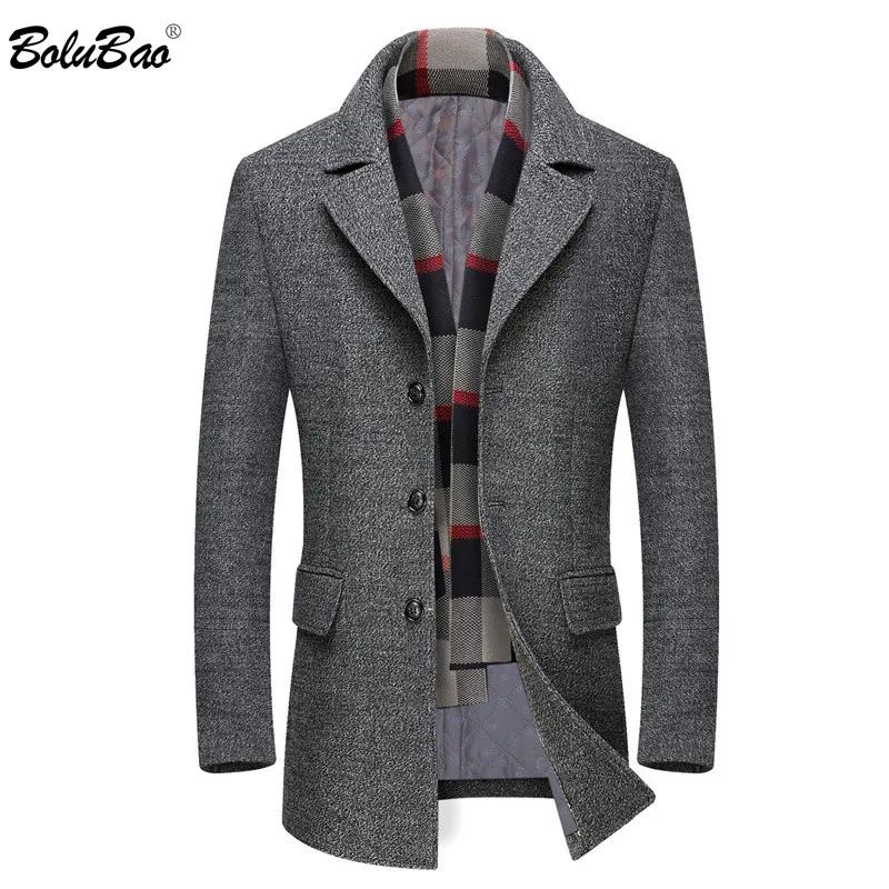 

BOLUBAO Men Winter Wool Coat Men's New Casual Turn-down Collar Warm Thick Wool Blends Woolen Pea Coat Male Wool Coat Overcoat
