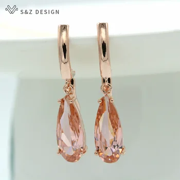 S&Z 10 Color Long Water Drop Cubic Zirconia Earring For Women Korean Fine Wedding Simple Fashion Party Jewelry