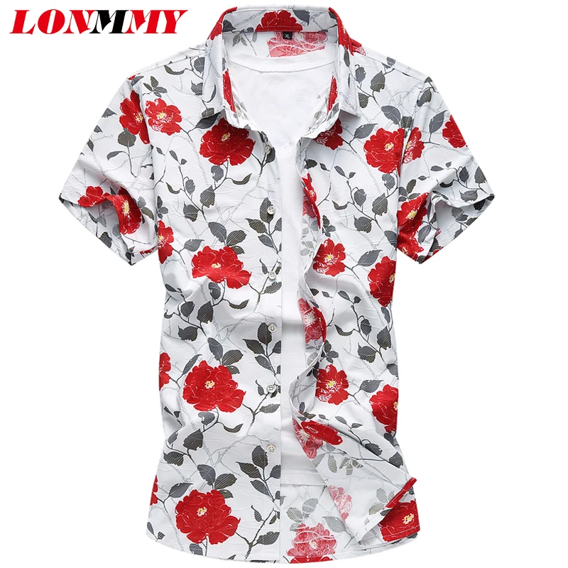 LONMMY M-7XL цветок мужчины платье-футболка Короткие рукава бренд одежды тонкий Повседневное camisetas Цветочные мужские Мужская классическая