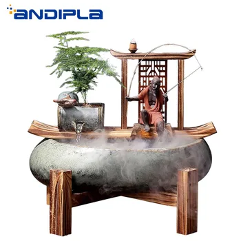 

110V/220V Zen Flowing Water Fountain Humidifier Atomizer Lucky Office Desktop Fish Tank Ceramic Crafts Business Gifts Home Decor