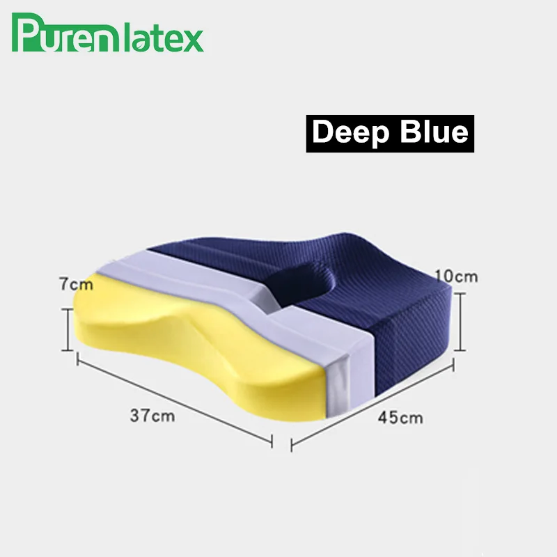 Memory Foam 2 Pcs Orthopedic Pillow Set Office Chair Cushion Coccyx Pad Car Seat Mats Hemorrhoid Vertebra Spine Protect Cushion - Color: Blue Seat Cushion