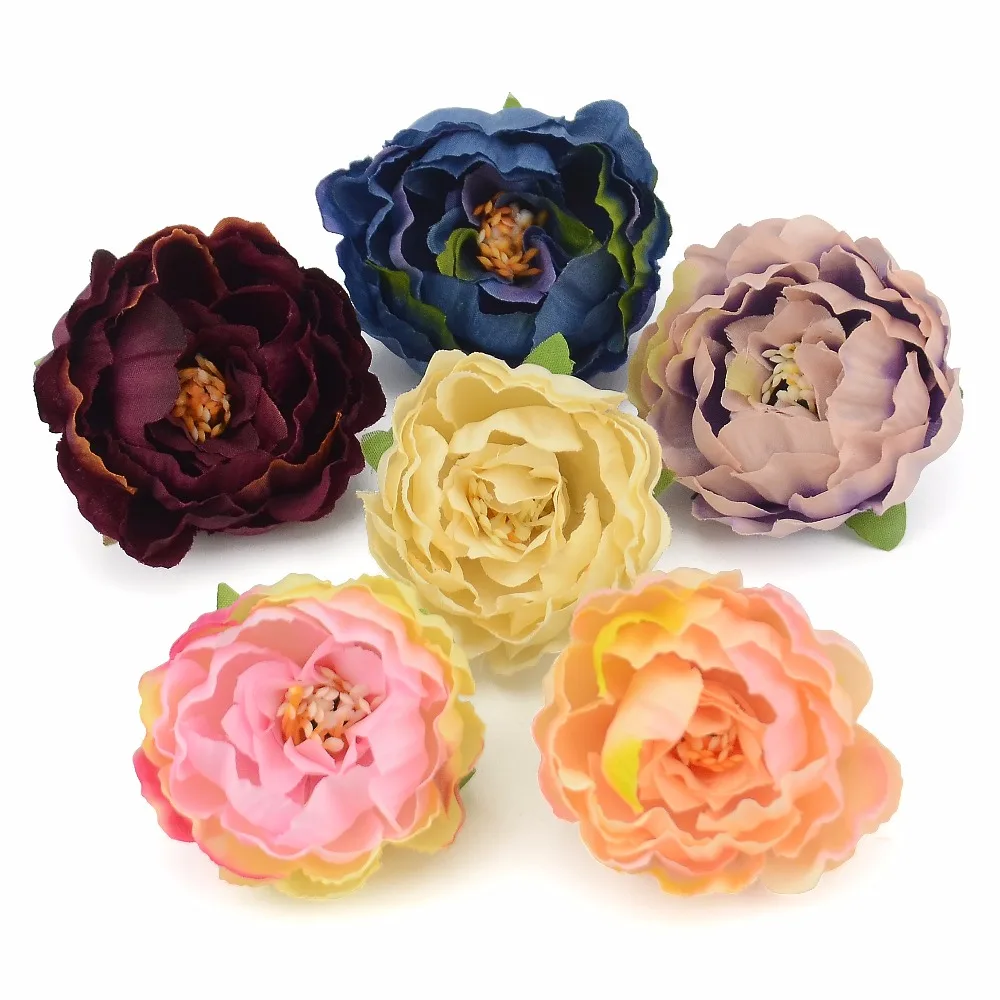 

10pcs 5cm Cheap Artificial Silk Peony Flower Heads For Wedding Home Decoration DIY Corsage Wreath Craft Fall Vivid Fake Flowers