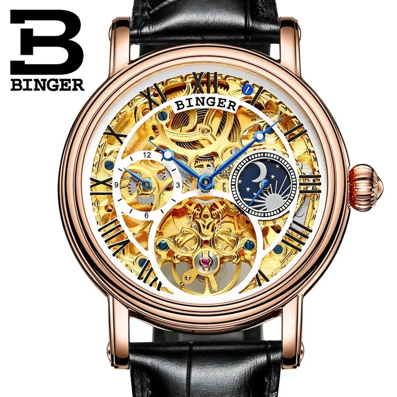 Известный бренд, часы, Relogio Masculino, Бингер, автоматические часы для мужчин, механические часы, роскошный скелет, наручные часы, подарок - Цвет: 02