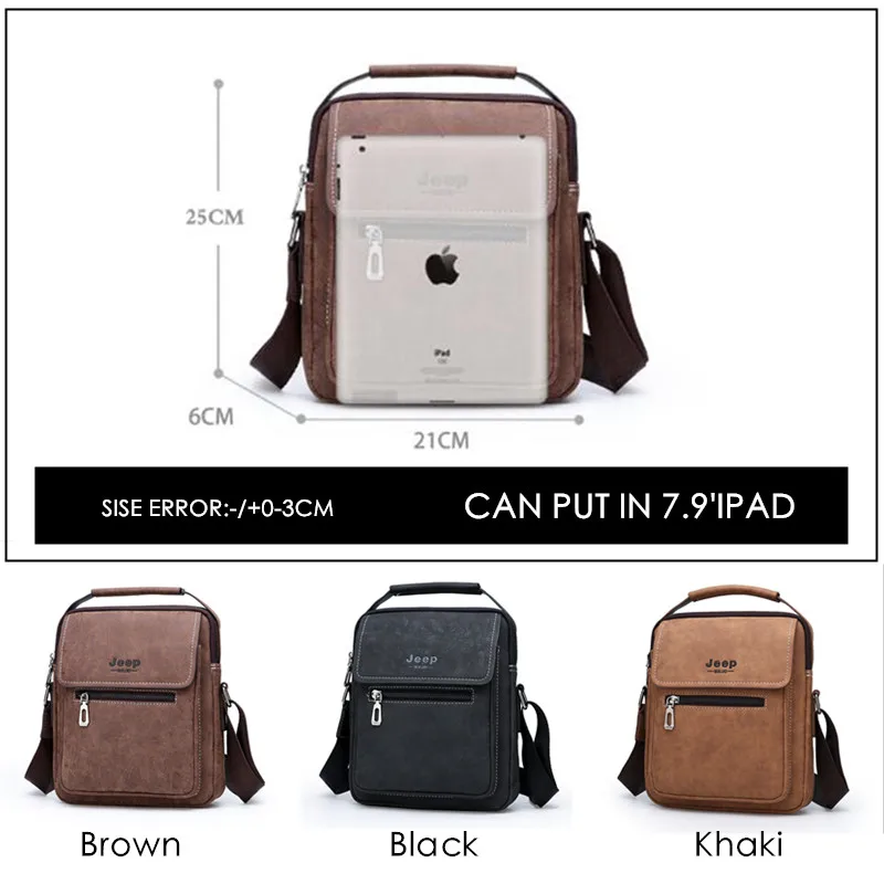 JEEP BULUO Brand Hot Sale Men Messenger Shoulder Bags Leather Totes Classic Black Crossbody Bag New Business Man's Handbag Male