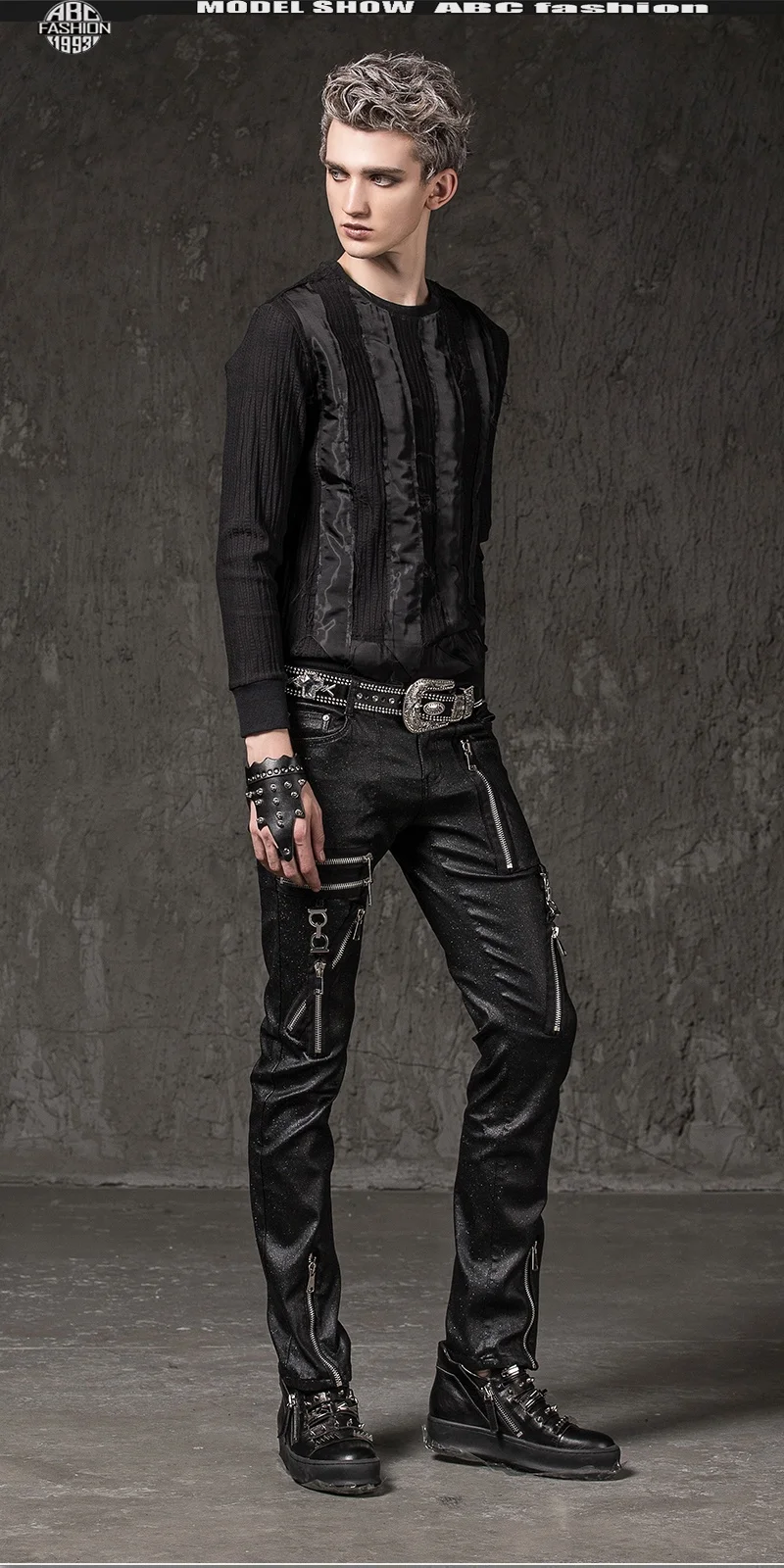 Мужские узкие черные брюки-карандаш на молнии в стиле панк-рок, модные брюки в стиле хип-хоп
