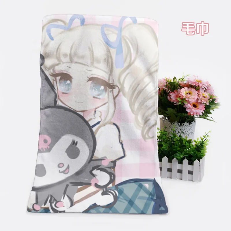 IVYYE 1PCS Black Kuromi Fashion Customized Anime Bath Towels Handkerchief Soft Face Towel Cartoon Washcloth Unisex NEW