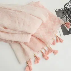 LUCEKMAR новые Для женщин зимний шарф розовый шарфы дамы бахромой шаль мусульманские хиджабы кисточкой хлопок вискоза фуляры печатных