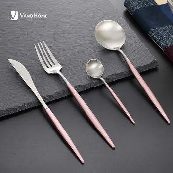 

VandHome 4 Pcs/Set Western Portable Cutlery Set 304 Stainless Steel Tableware Knife Spoon Fork Dinnerware Kitchen Dinner Set