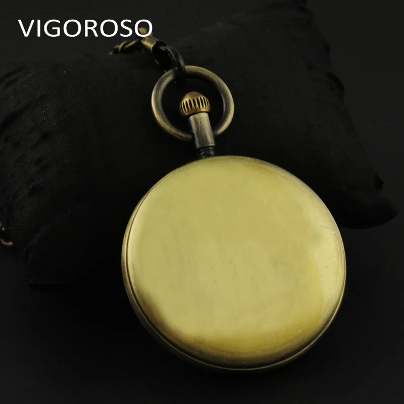 VIGOROSO 빈티지 기계식 주머니 시계 해골 청동 강철 Handwind Fob 체인 시계 남성 여성 선물
