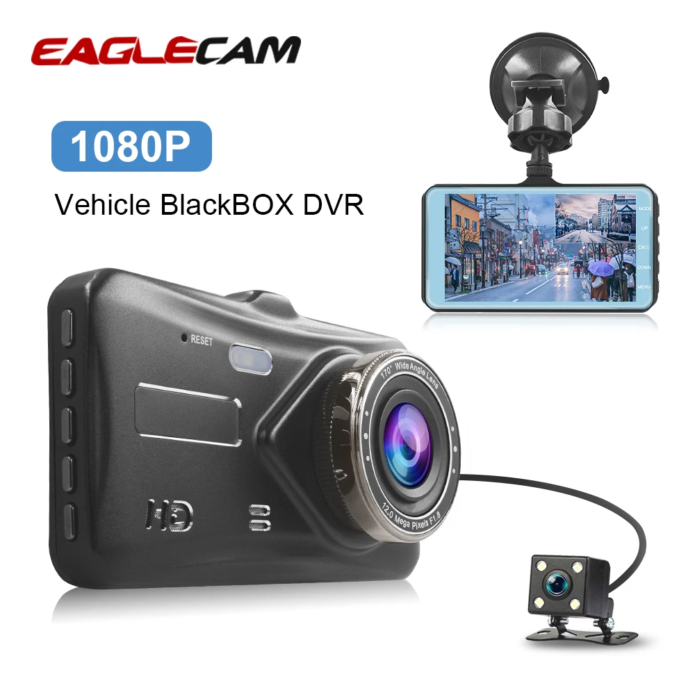 4 &quotips Двойной объектив автомобиля регистраторы FHD 1080 P 170 градусов приборной