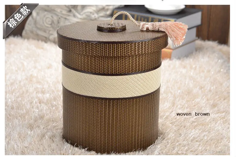

8L elegant round double-layer metal leather trash garbage waste rubbish bin storage bucket dustbin with lid for home hotel 386C