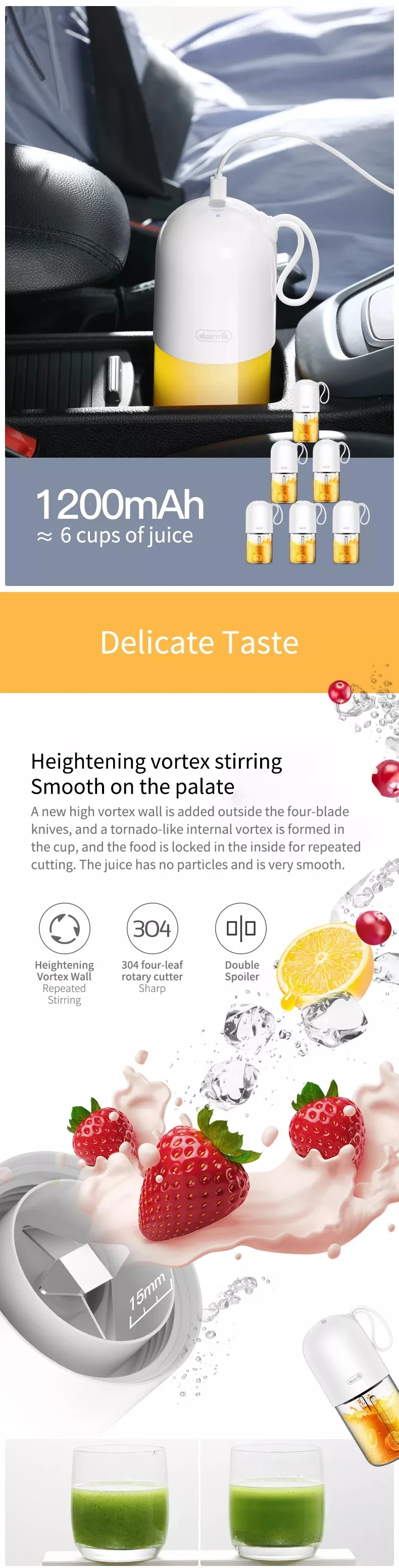 XIAOMI MijiA Deerma Portable Mini Fruit Juicer Kitchen Electric Mixer Capsule Shape Powerful Electric Juice Cup XIAOMI YouPIN (8)