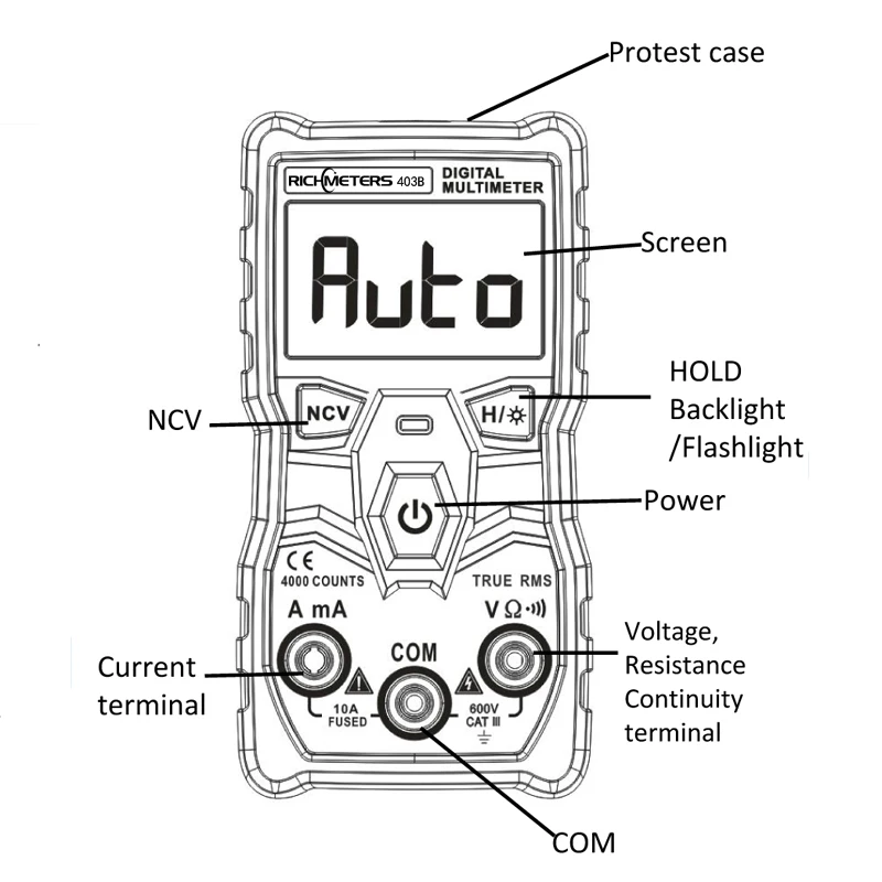 RM403B Автоматический цифровой мультиметр True-RMS intelligent NCV 4000 Counts AC/DC Напряжение Ток Ом тесты инструмент Япония Корея